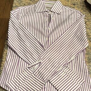 VINTAGE Faconnable White and Purple Striped Dress Shirt